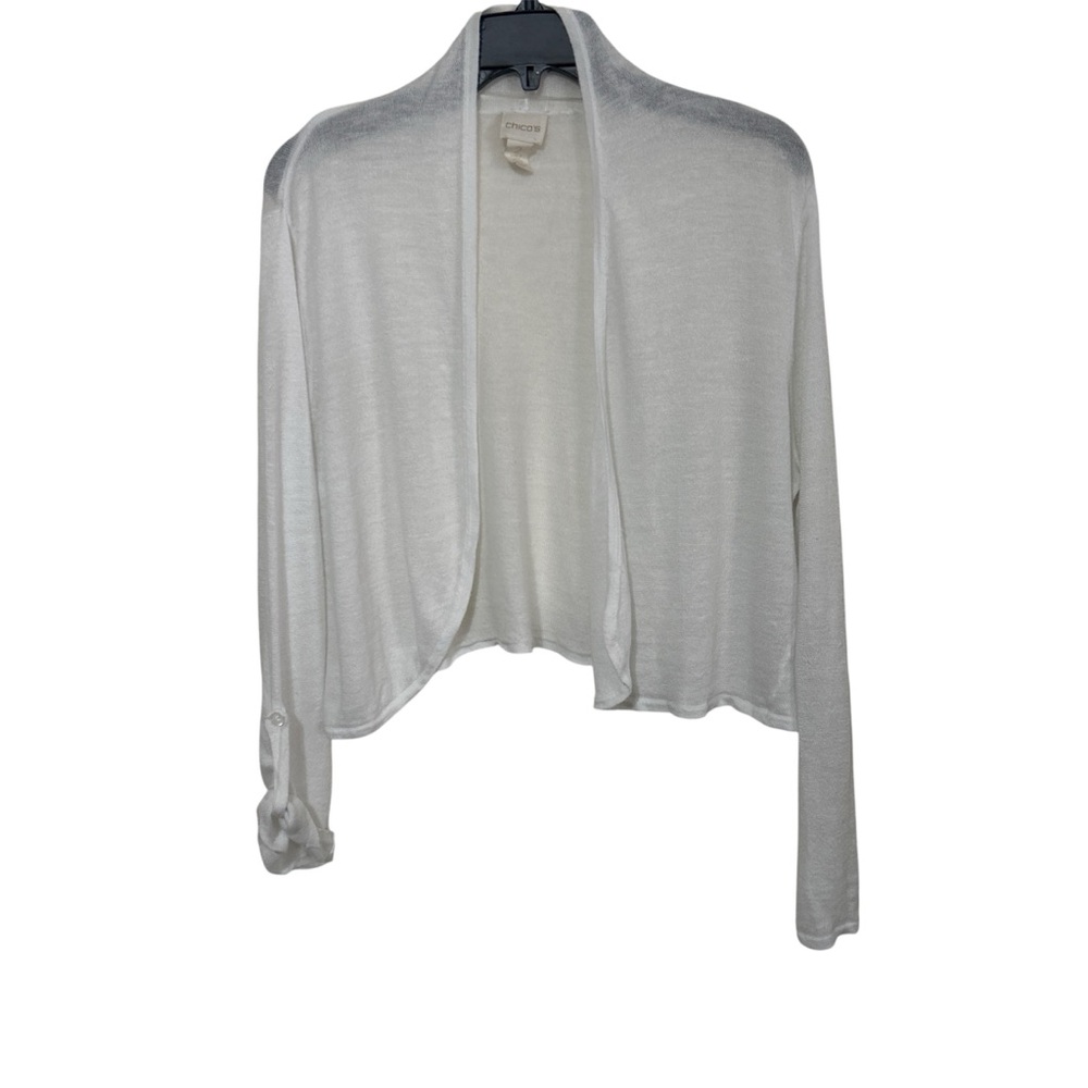 Chico's White Ramie Rayon Lightweight Open Front Cropped Cardigan Shrug